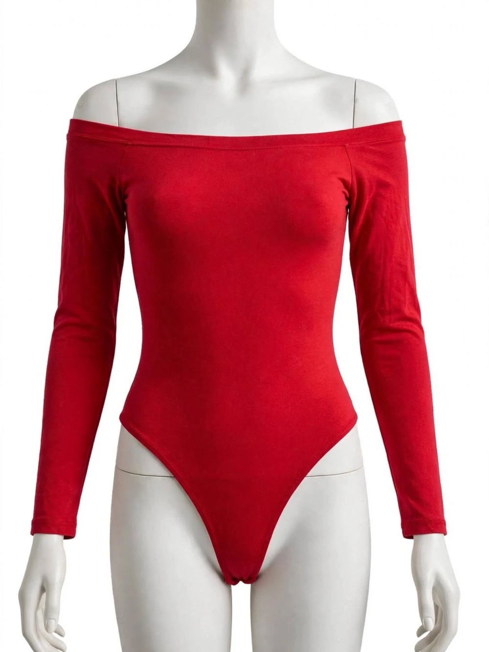 Fashion Nova Off-Shoulder Long Sleeve Red Bodysuit
